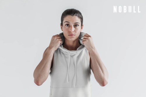 NOBULL Microplush Womens Sleeveless Hoodie White UK-JLF74